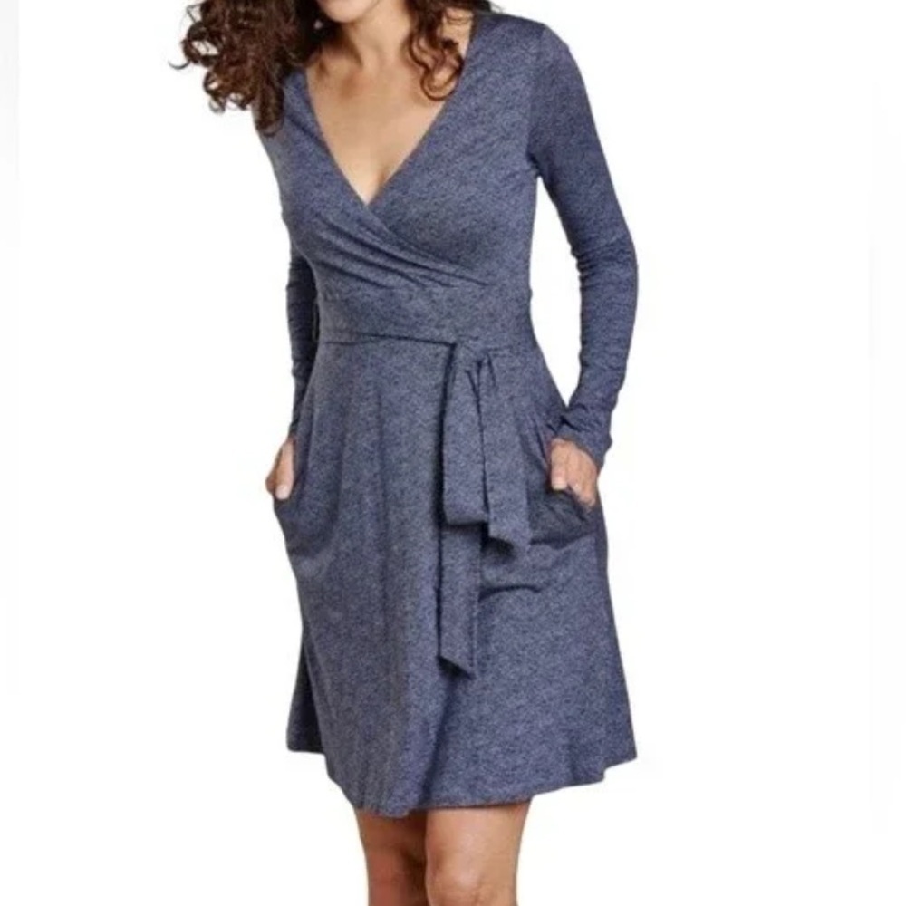 Toad & Co Cue Wrap Herringbone Print Long Sleeve Dress True Navy Size Small NEW